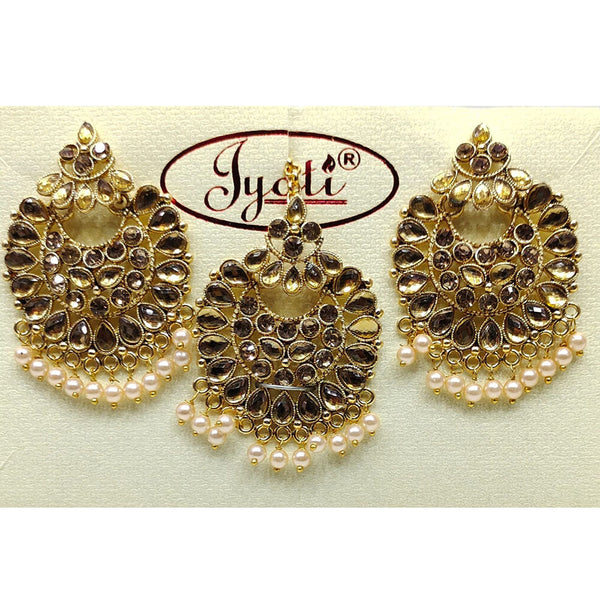 Tip Top Jewellers Gold Plated Austrian Stone And Pearl Earrings With Mangtikka