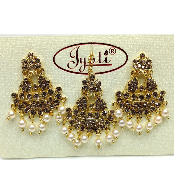 Tip Top Jewellers Gold Plated Austrian Stone And Pearl Earrings With Mangtikka