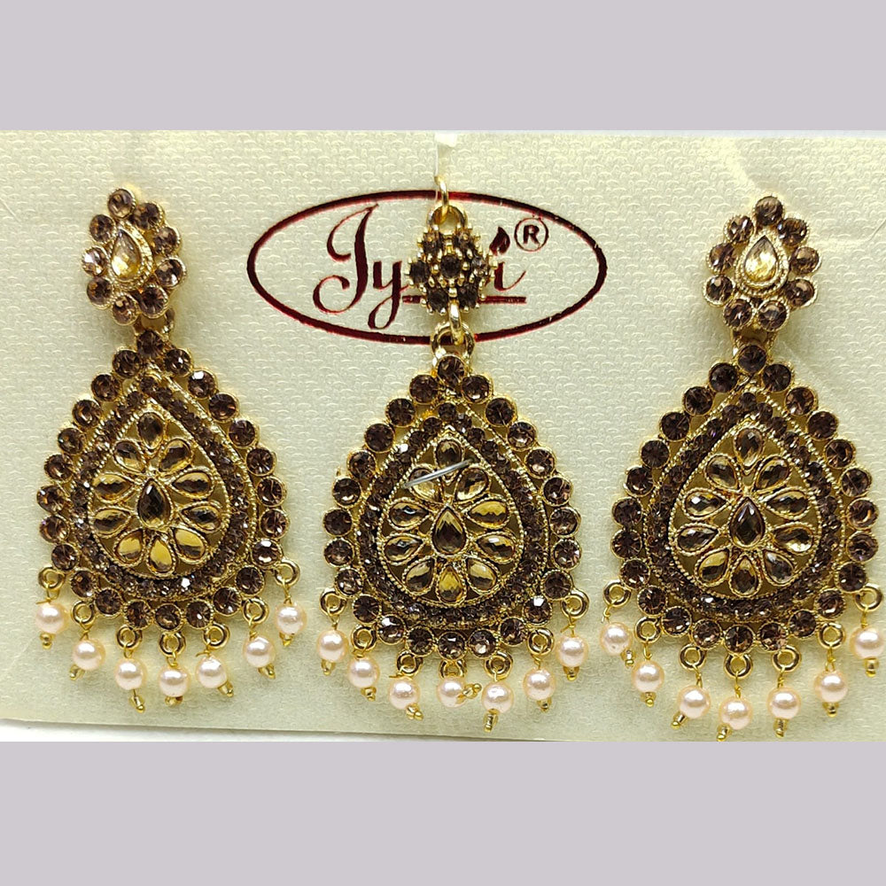 Tip Top Jewellers Gold Plated Austrian Stone And Pearl Earrings With Mangtikka