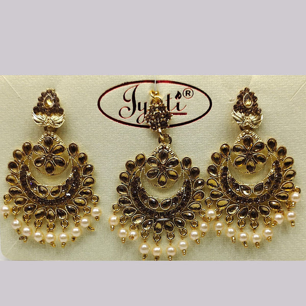 Tip Top Jewellers Gold Plated Austrian Stone And Pearl Earrings With Mangtikka