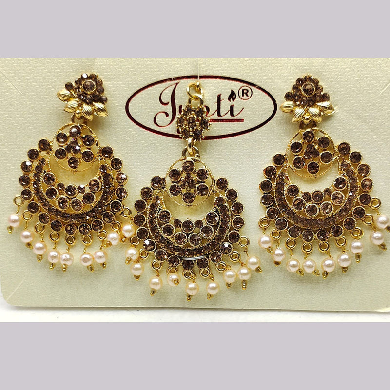 Tip Top Jewellers Gold Plated Austrian Stone And Pearl Earrings With Mangtikka