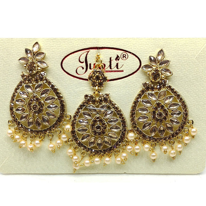 Tip Top Jewellers Gold Plated Austrian Stone And Pearl Earrings With Mangtikka