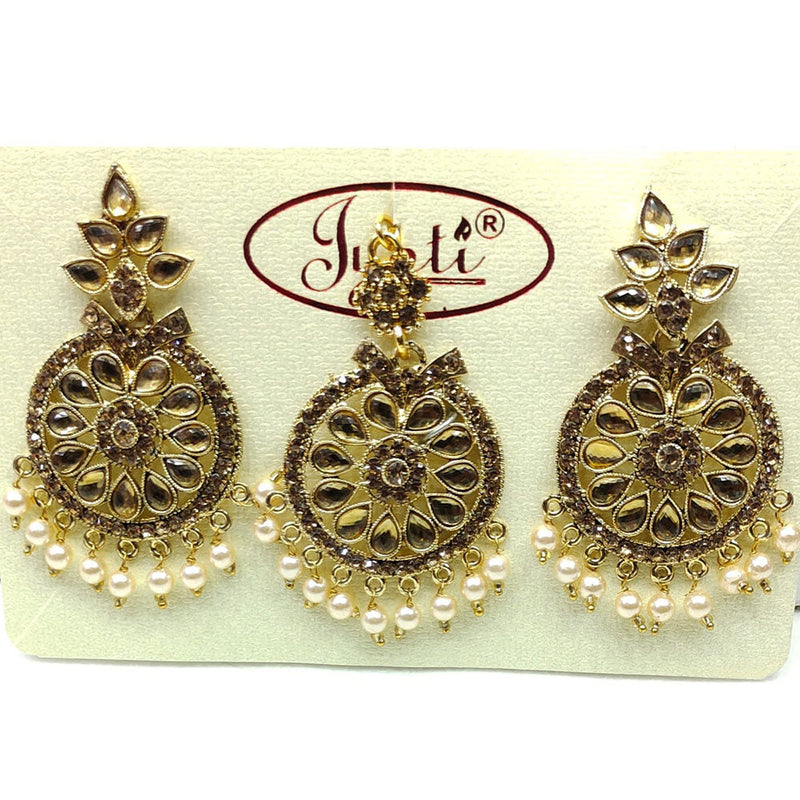 Tip Top Jewellers Gold Plated Austrian Stone And Pearl Earrings With Mangtikka