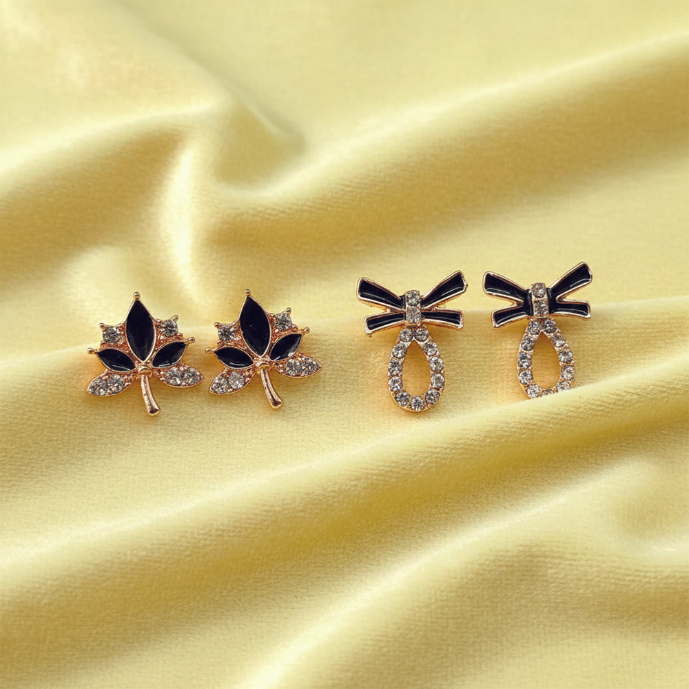 Urthn Gold Plated Set of 2 Assorted Design CZ Studs Earrings Combo (Pack Of 6)