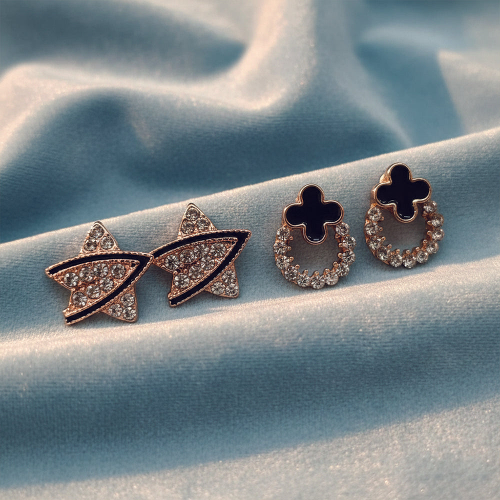 Urthn Gold Plated Set of 2 Assorted Design CZ Studs Earrings Combo (Pack Of 6)