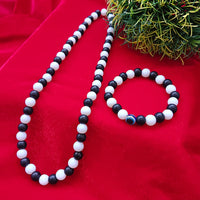Urthn Designer Black & White Beads Mala with Bracelet for Men