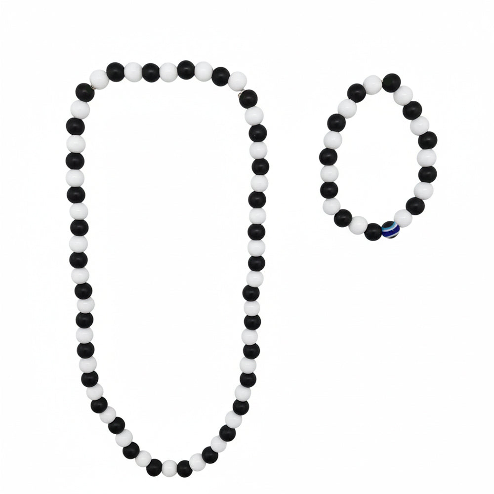 Urthn Designer Black & White Beads Mala with Bracelet for Men