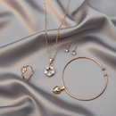 Urthn Rose Gold Plated Chain Pendant Earrings Rings And Bracelet Jewellery Combo Set (Pack Of 6)