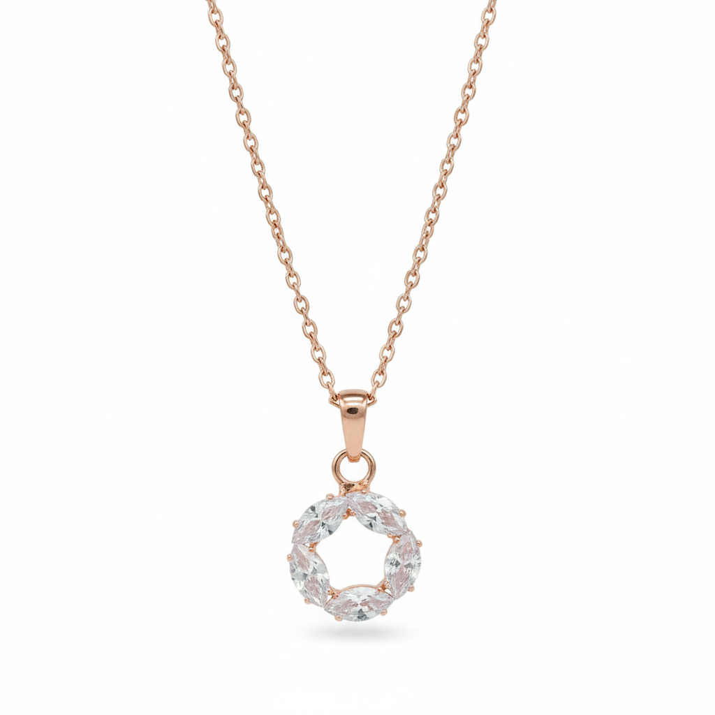 Urthn Rose Gold Plated Chain Pendant Earrings Rings And Bracelet Jewellery Combo Set (Pack Of 6)