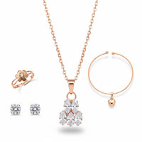 Urthn Rose Gold Plated Chain Pendant Earrings Rings And Bracelet Jewellery Combo Set (Pack Of 6)