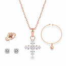 Urthn Rose Gold Plated Chain Pendant Earrings Rings And Bracelet Jewellery Combo Set (Pack Of 6)