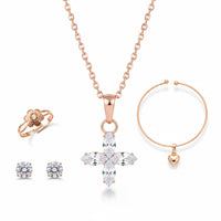 Urthn Rose Gold Plated Chain Pendant Earrings Rings And Bracelet Jewellery Combo Set (Pack Of 6)