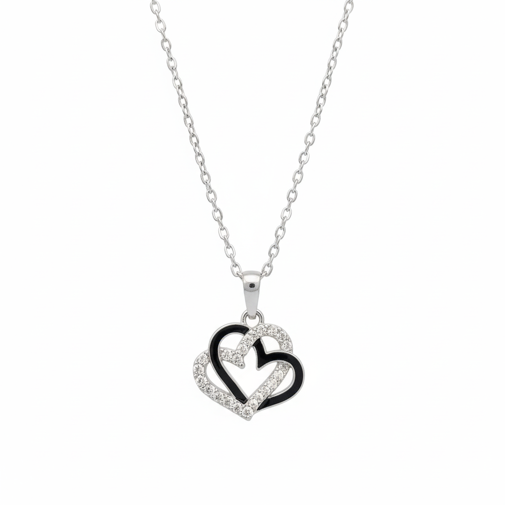 Urthn Silver Plated Heart Chain Pendant Earrings Rings And Bracelet Jewellery Combo Set (Pack Of 6)