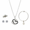 Urthn Silver Plated Heart Chain Pendant Earrings Rings And Bracelet Jewellery Combo Set (Pack Of 6)