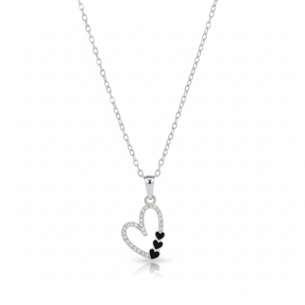 Urthn Silver Plated Heart Chain Pendant Earrings Rings And Bracelet Jewellery Combo Set (Pack Of 6)