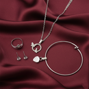 Urthn Silver Plated Butterfly Chain Pendant Earrings Rings And Bracelet Jewellery Combo Set (Pack Of 6)