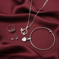 Urthn Silver Plated Butterfly Chain Pendant Earrings Rings And Bracelet Jewellery Combo Set (Pack Of 6)