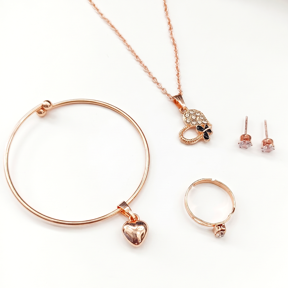 Urthn  Rose Gold Plated Chain Pendant Earrings Rings And Bracelet Jewellery Combo Set (Pack of 6)