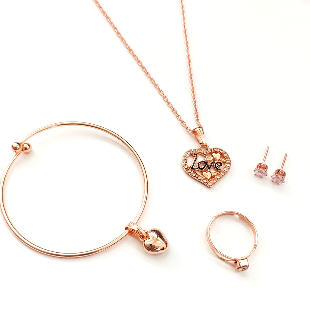 Urthn  Rose Gold Plated Chain Pendant Earrings Rings And Bracelet Jewellery Combo Set (Pack of 6)