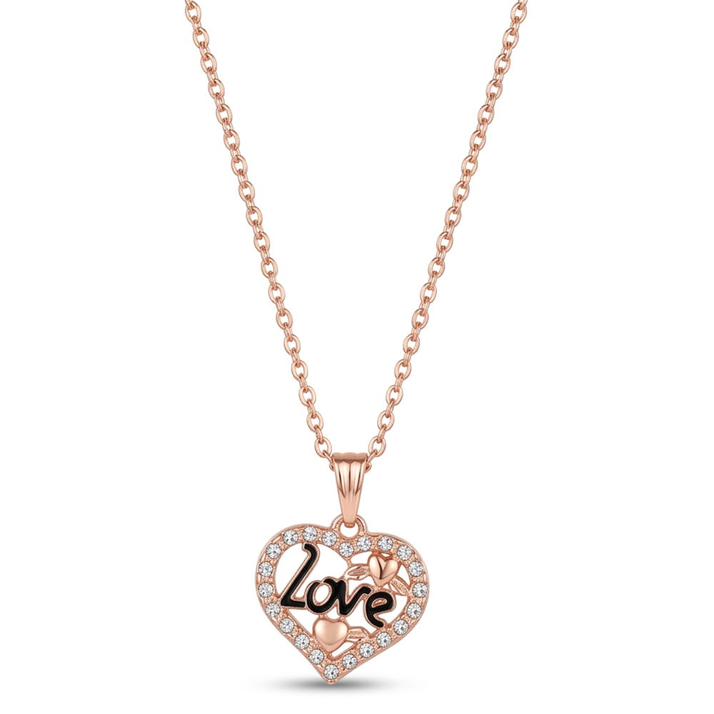 Urthn  Rose Gold Plated Chain Pendant Earrings Rings And Bracelet Jewellery Combo Set (Pack of 6)