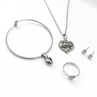 Urthn  Silver Plated Chain Pendant Earrings Rings And Bracelet Jewellery Combo Set (Pack of 6)