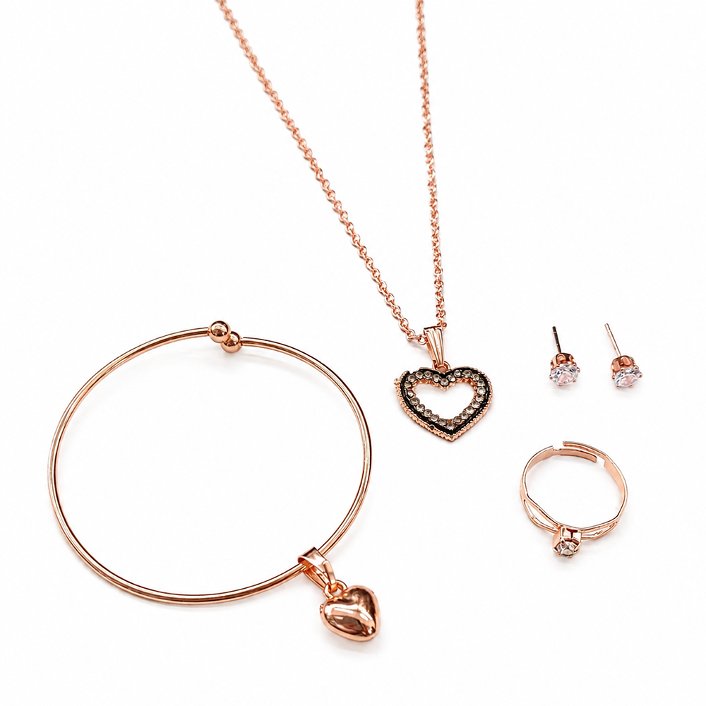 Urthn  Rose Gold Plated Chain Pendant Earrings Rings And Bracelet Jewellery Combo Set (Pack of 6)