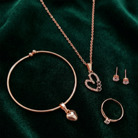 Urthn  Rose Gold Plated Chain Pendant Earrings Rings And Bracelet Jewellery Combo Set