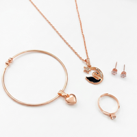 Urthn  Rose Gold Plated Chain Pendant Earrings Rings And Bracelet Jewellery Combo Set (Pack of 6)