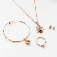 Urthn  Rose Gold Plated Chain Pendant Earrings Rings And Bracelet Jewellery Combo Set (Pack of 6)