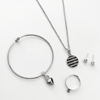 Urthn  Silver Plated Chain Pendant Earrings Rings And Bracelet Jewellery Combo Set (Pack of 6)