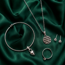 Urthn  Silver Plated Chain Pendant Earrings Rings And Bracelet Jewellery Combo Set