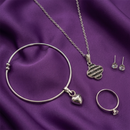 Urthn  Silver Plated Chain Pendant Earrings Rings And Bracelet Jewellery Combo Set