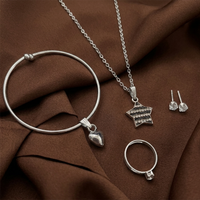 Urthn  Silver Plated Chain Pendant Earrings Rings And Bracelet Jewellery Combo Set