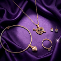 Urthn  Rose Gold Plated Chain Pendant Earrings Rings And Bracelet Jewellery Combo Set