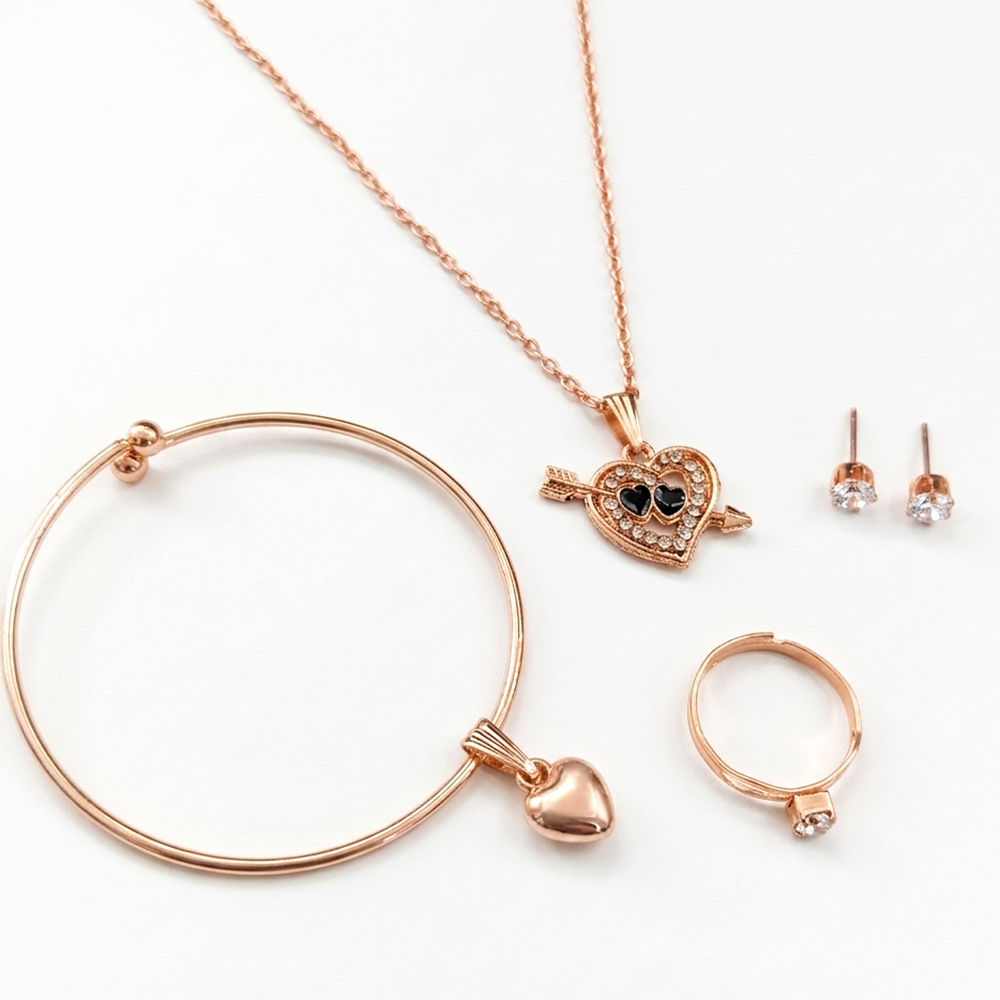 Urthn  Rose Gold Plated Chain Pendant Earrings Rings And Bracelet Jewellery Combo Set (Pack of 6)