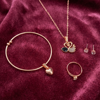 Urthn  Rose Gold Plated Chain Pendant Earrings Rings And Bracelet Jewellery Combo Set