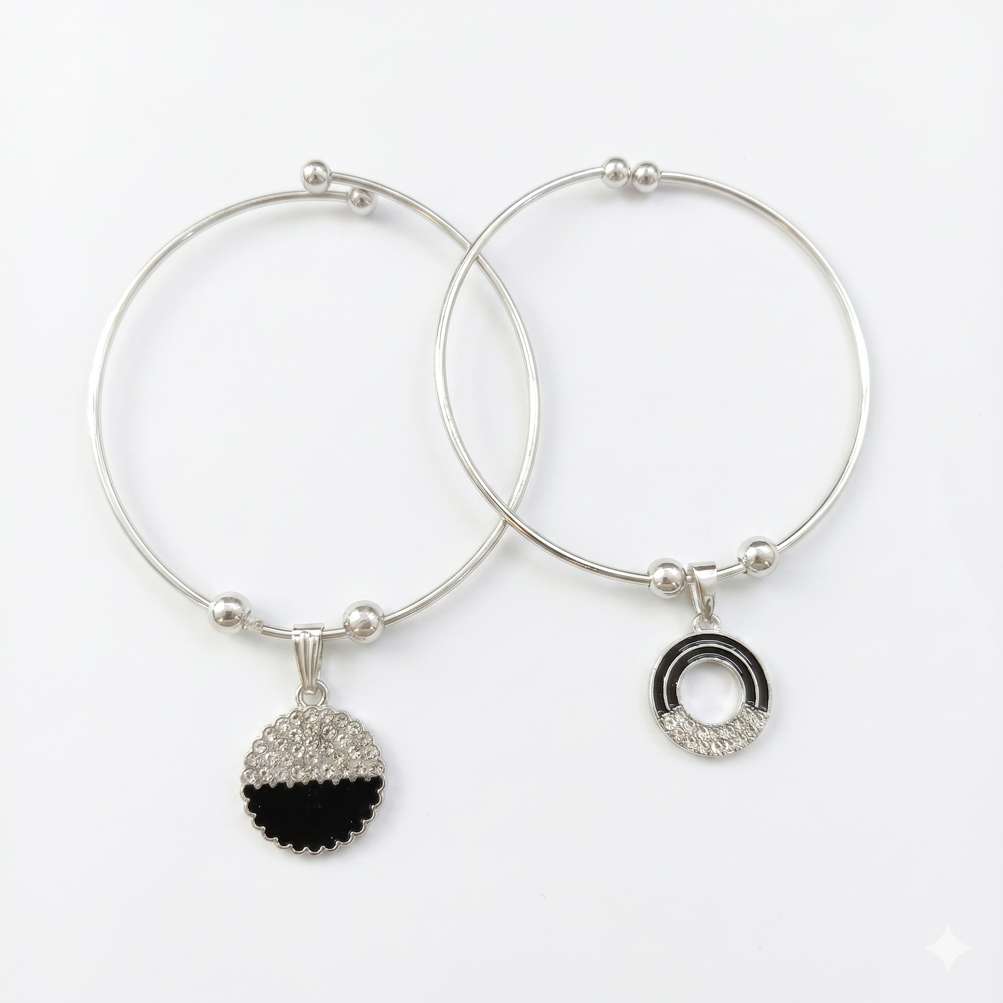 Urthn Silver Plated Elegant Austrian Stone Openable Bracelet For Women & Girls (Set of 6)
