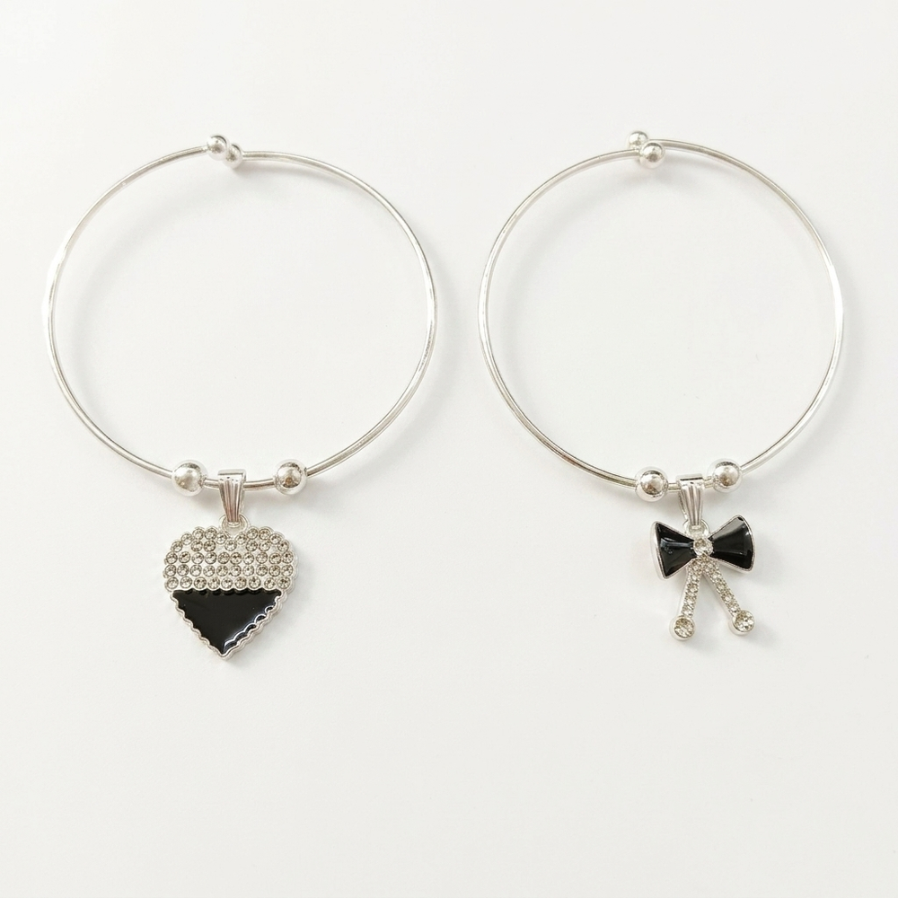 Urthn Silver Plated Elegant Austrian Stone Openable Bracelet For Women & Girls (Set of 6)