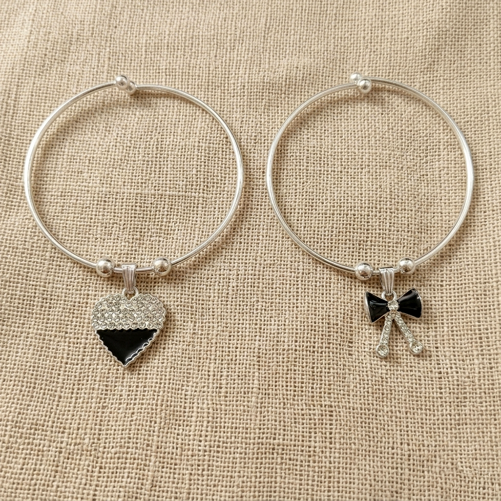 Urthn Silver Plated Elegant Austrian Stone Openable Bracelet For Women & Girls (Set of 6)