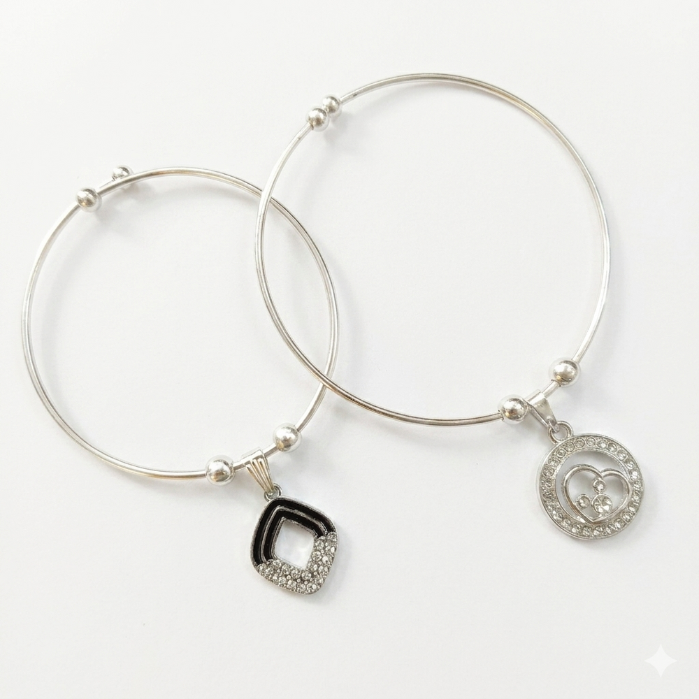 Urthn Silver Plated Elegant Austrian Stone Openable Bracelet For Women & Girls (Set of 6)