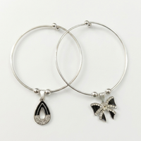 Urthn Silver Plated Elegant Austrian Stone Openable Bracelet For Women & Girls (Set of 6)