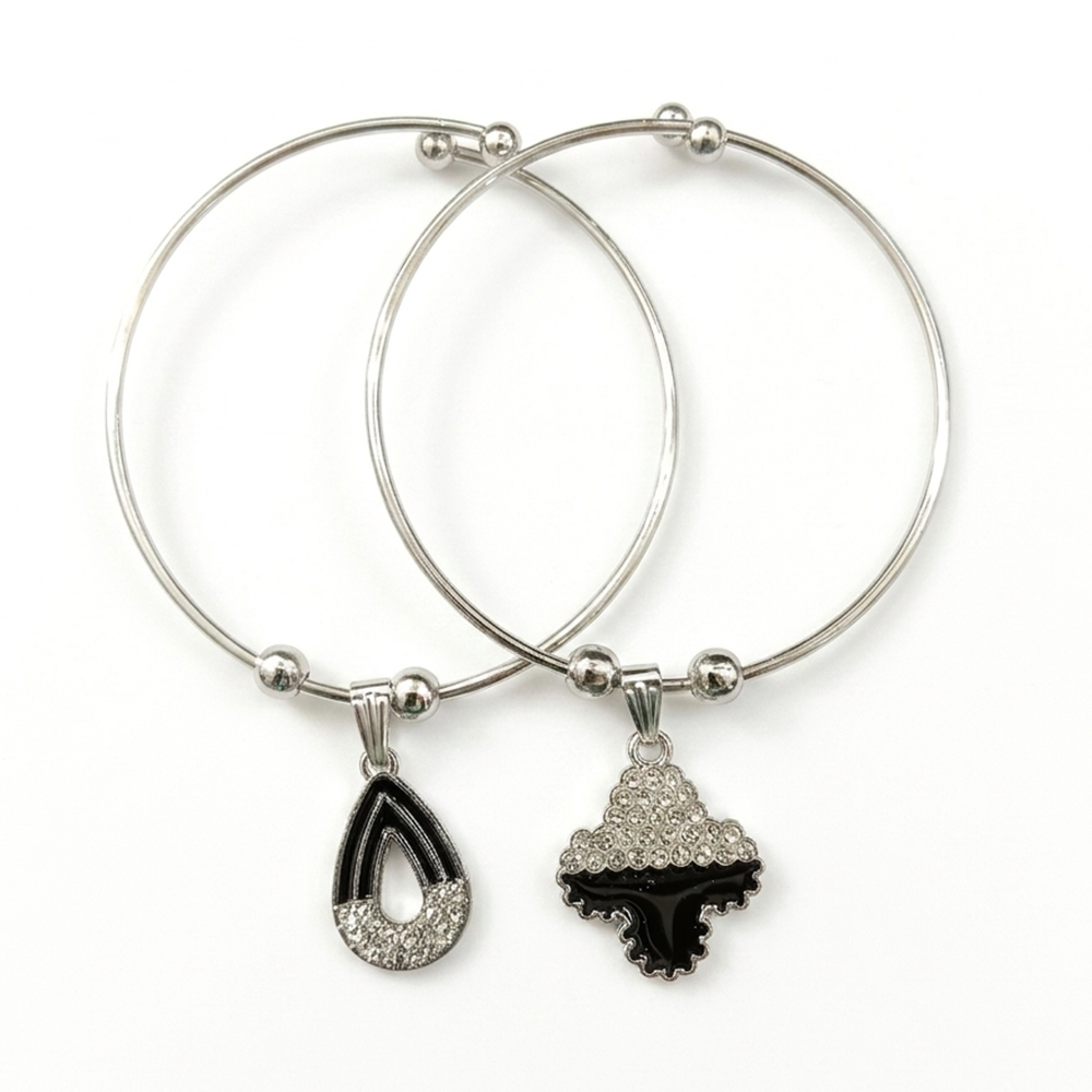 Urthn Silver Plated Elegant Austrian Stone Openable Bracelet For Women & Girls (Set of 6)