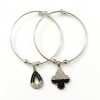 Urthn Silver Plated Elegant Austrian Stone Openable Bracelet For Women & Girls (Set of 6)