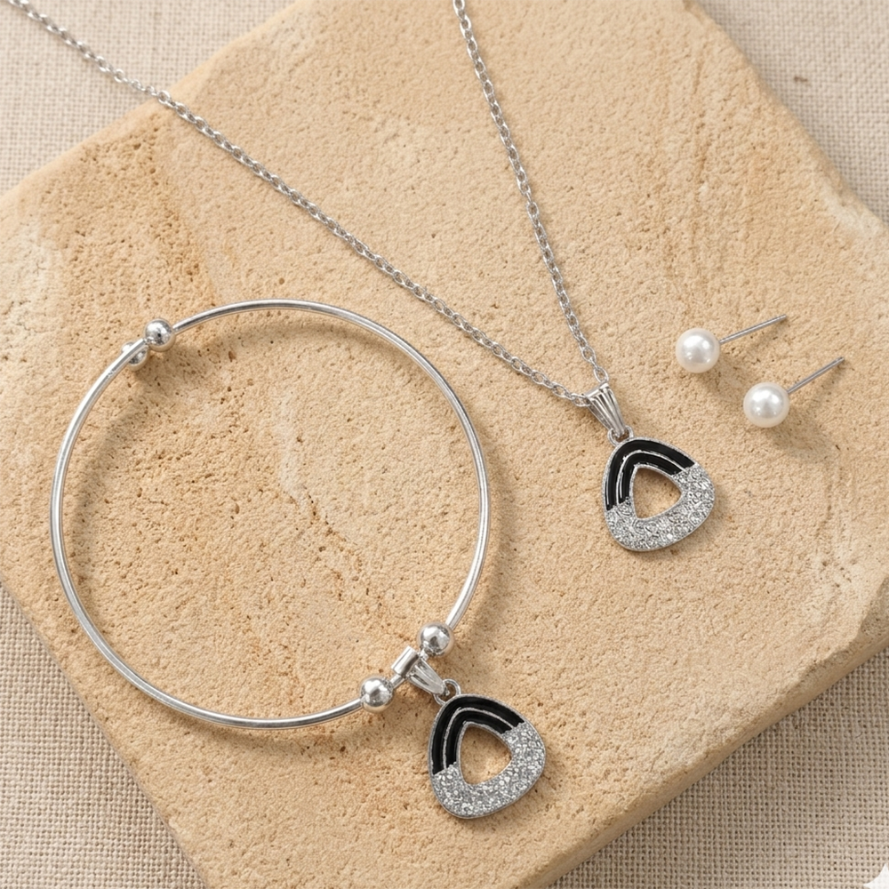 Urthn Silver Plated Chain Pendant Earrings And Bracelet Jewellery Combo Set (Set of 6)