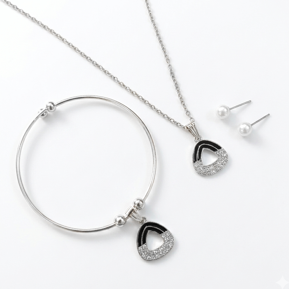 Urthn Silver Plated Chain Pendant Earrings And Bracelet Jewellery Combo Set (Set of 6)