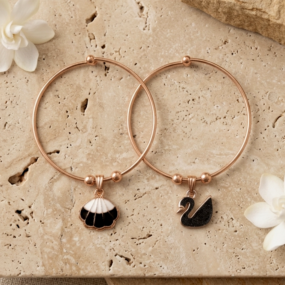 Urthn Rose Gold Plated Elegant Meenakari Openable Bracelet For Women & Girls (Set of 6)