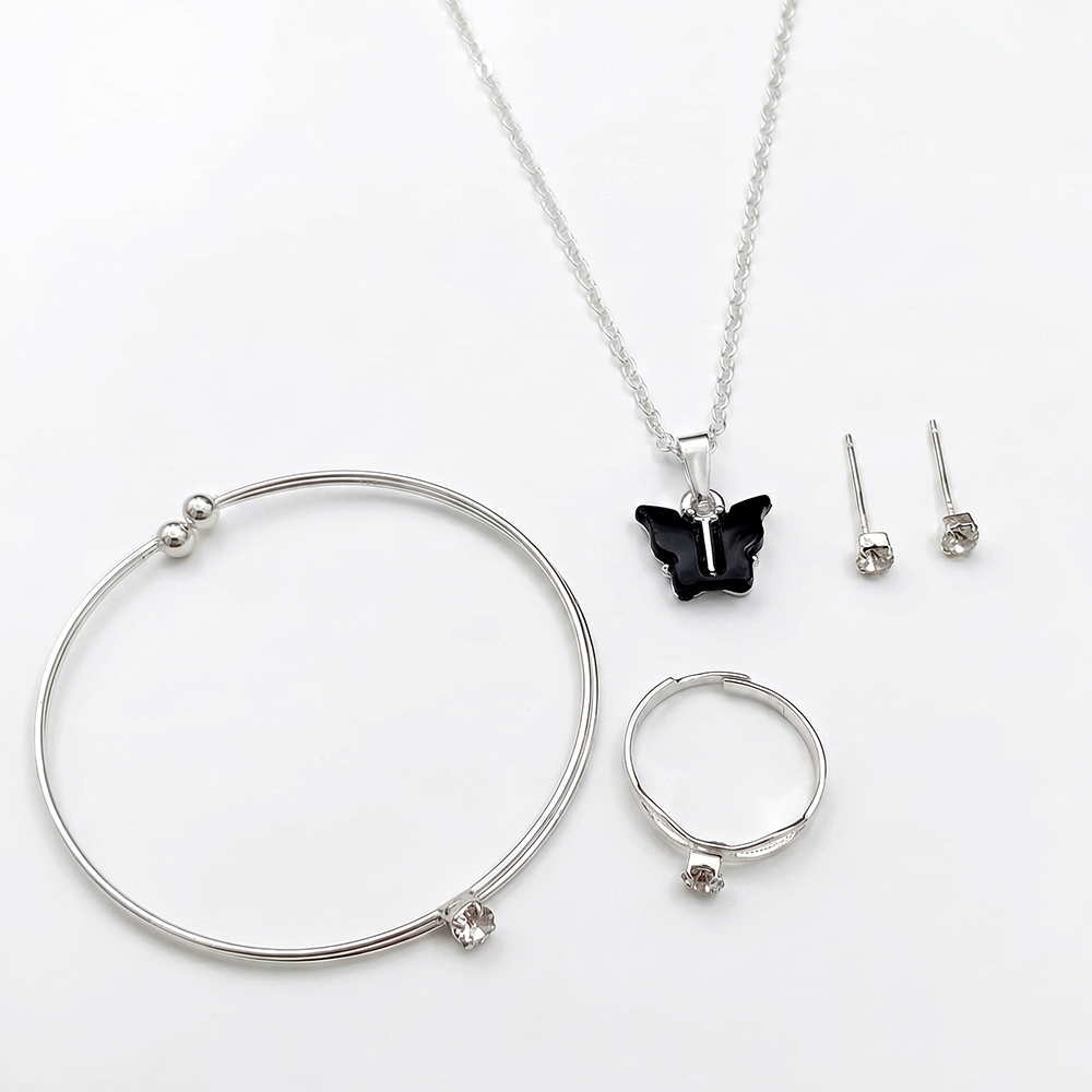Urthn Silver Plated Chain Pendant Earrings Rings And Bracelet Jewellery Combo Set(Pack of 6)