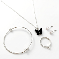 Urthn Silver Plated Chain Pendant Earrings Rings And Bracelet Jewellery Combo Set(Pack of 6)