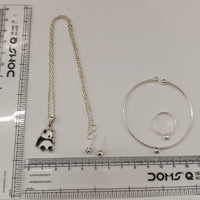 Urthn Silver Plated Panda Shape Chain Pendant with Adjustable Bracelet and Finger Ring for Women(Pack Of 12)