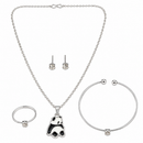 Urthn Silver Plated Panda Shape Chain Pendant with Adjustable Bracelet and Finger Ring for Women(Pack Of 12)